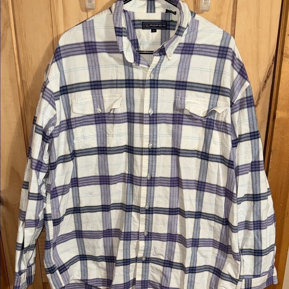 Roper Purple and White Plaid Casual Button Down Shirt